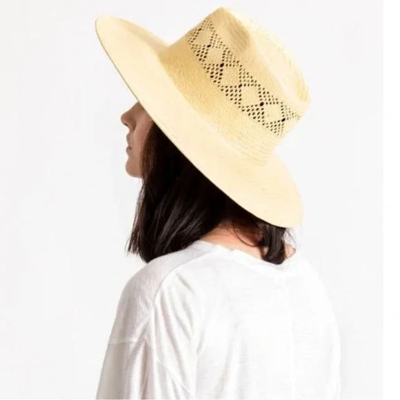 Brixton Natural Straw Wide-Brim Fedora Hat - Picture 2 of 7